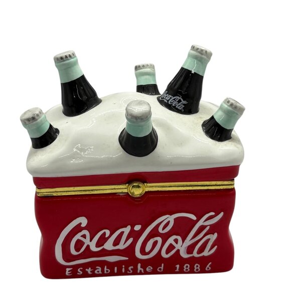 Coca-Cola Ceramic Trinket Box Shaped Like Cooler With Bottles - Picture 1 of 4